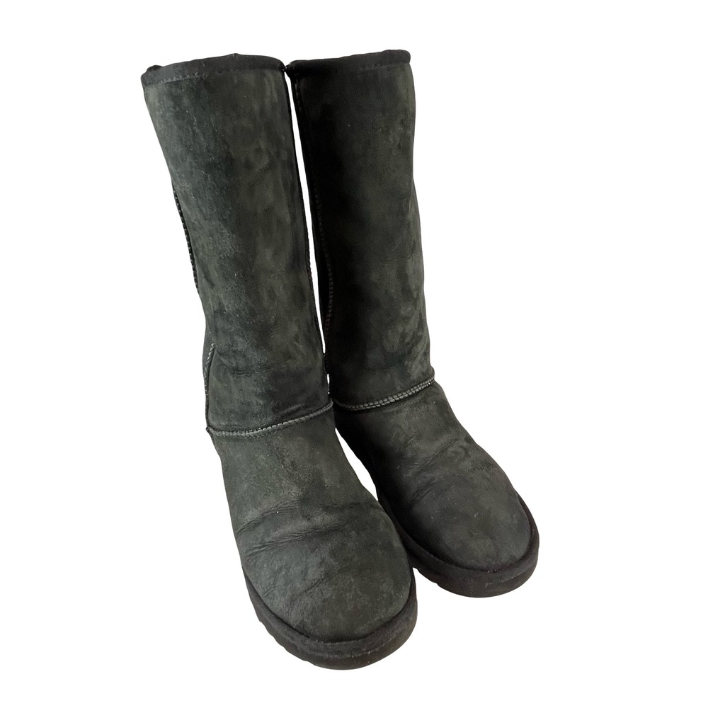 UGG Womens Classic Tall Boots Black Suede Shearling Winter Casual 9